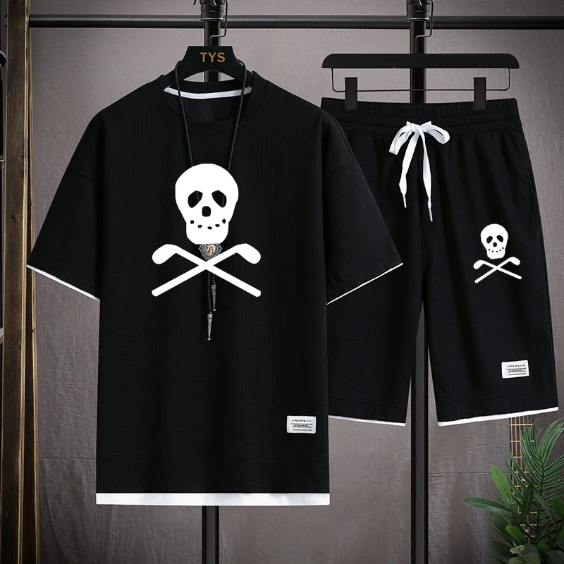 Summer Men and Women 2-Piece T-shirt Tops+Shorts Sportswear Fashion Printing Loose Harajuku Style Street Apparel Casual Golf Set