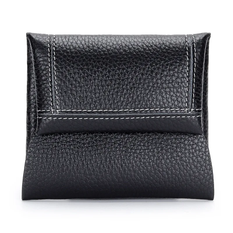 Genuine Leather Coin Purse for Women and Men Luxury Design Fold Credit Card Bag Brand Solid Money Bag Change Pouch Mini Wallet