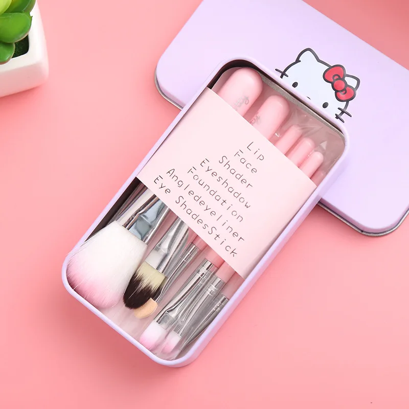 

Sanrio Anime Hello Kitty 7piece Makeup Brush Set Cartoon Pink Box Multifunctional Makeup Tool Gifts To Girlfriend and Girlfriend