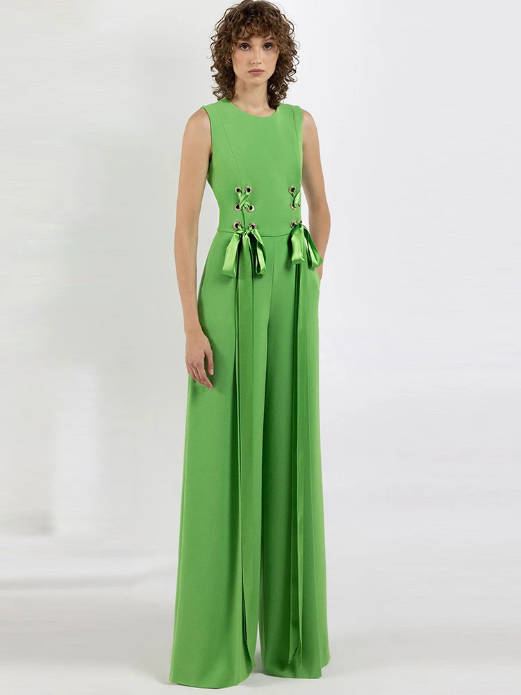 Женский комбинезон на завязках дизайнерский подиумный в стиле HIGH STREET без рукавов