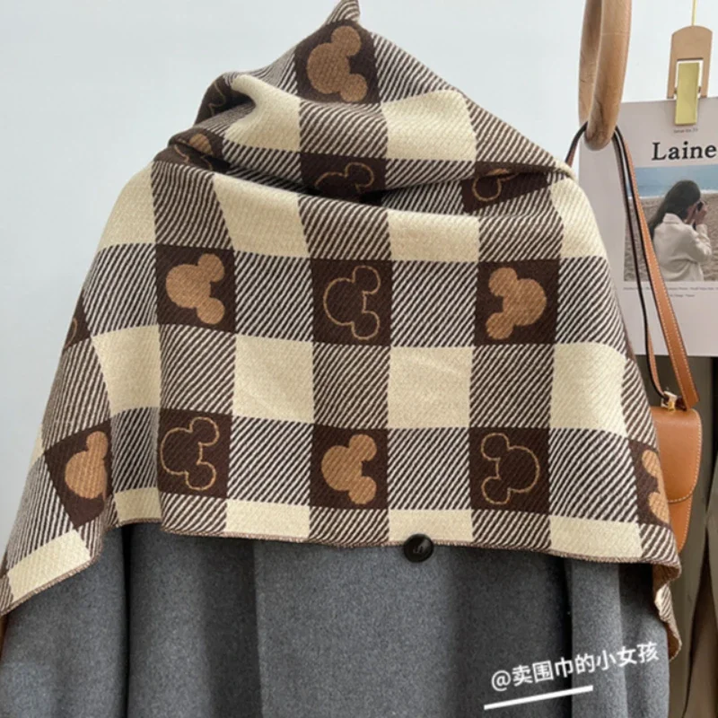 Двусторонний вязаный шарф с Микки Диснеем милый мультяшный большой шаль