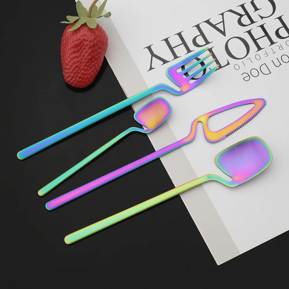 

16Pcs Rainbow Cutlery Set Mirror Colorful Flatware Set 304 Stainless Steel Dinnerware Set Kitchen Silverware Gold Tableware
