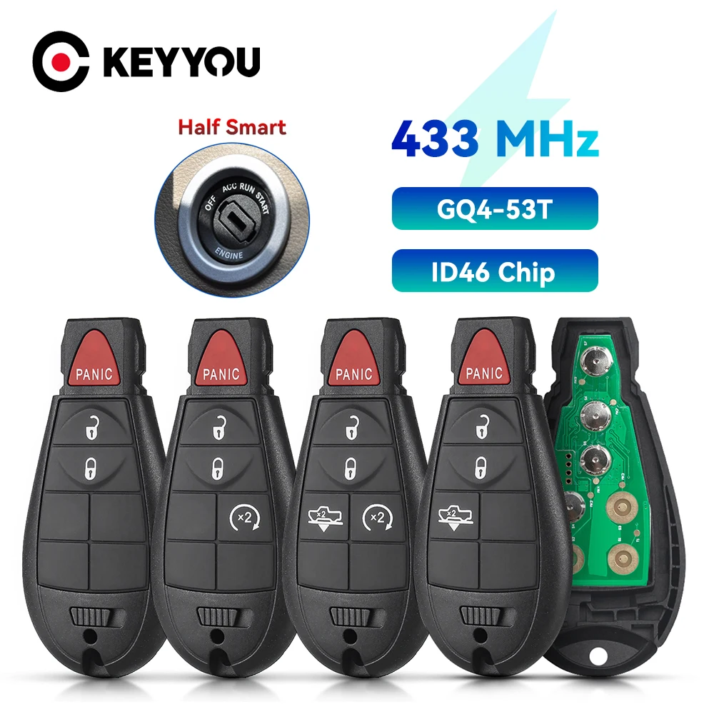 KEYYOU-mando a distancia para coche, llave para Jeep Cherokee 2014, 2015, 2015, 2017, 2018, 2019, Fobik, DODGE RAM 1500, 2500, 3500, 4500, GQ4-53T, 433MHz, ID46