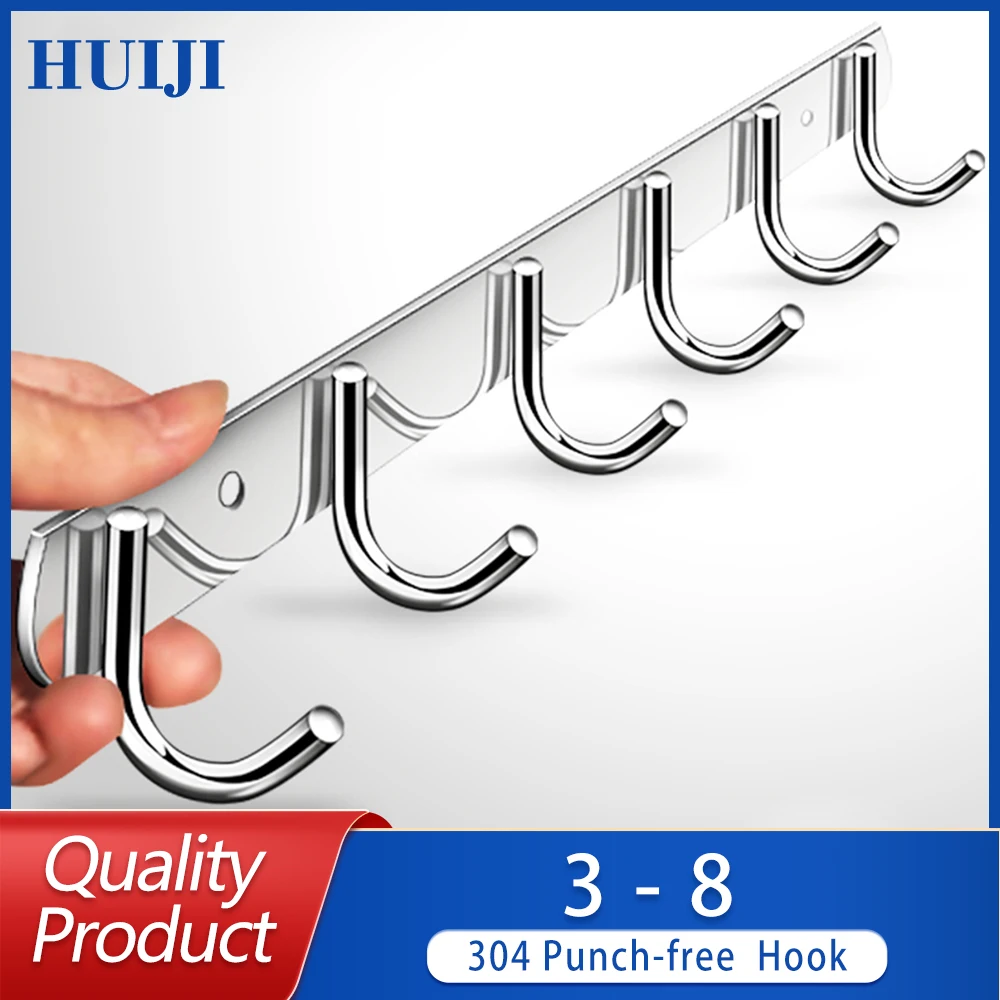 

Punch-free 304 Stainless Steel Hook Row Hook Coat Hook Bathroom Kitchen Coat Hook Wall Pendant Nail-free Glue Can Be Punched