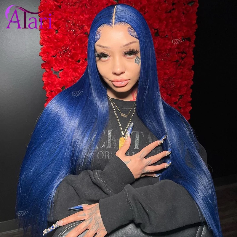 Ed Deep Blue 13x4 Lace Frontal Straight Human Hair Wigs Sapphire Blue 5x5 Lace Closure Wig Pre Plucked Transparent Lace Wig