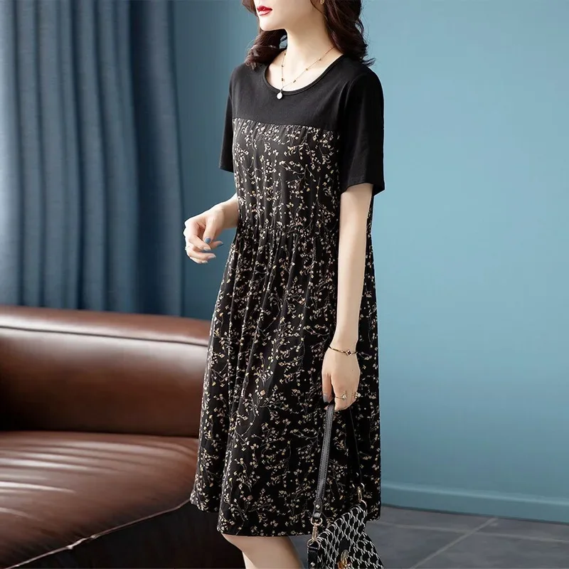 Весна-лето новый стиль платье с цветочным принтом женская одежда больших