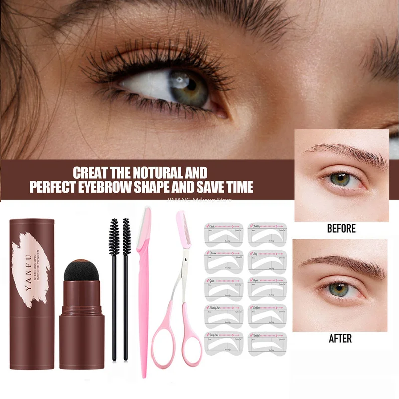 

Professional Eyebrow Stamp Stencil Kit Eye Brow Trimmer Waterproof Cosmetic Contour Tint Natural Hairline Enhancer Powder Makeup