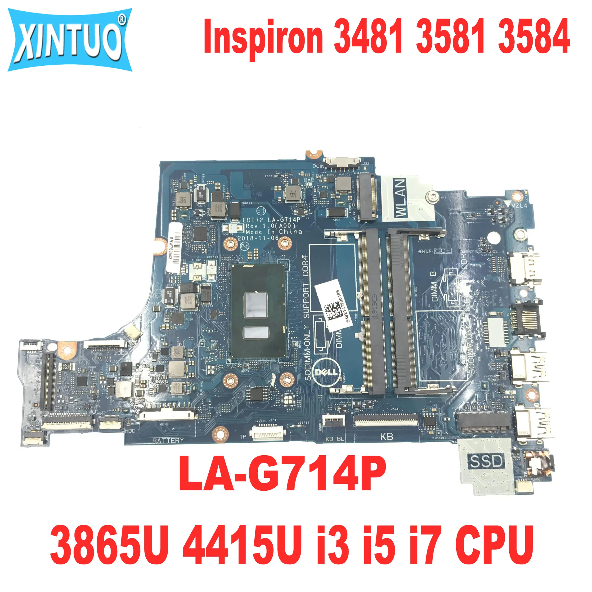 

EDI72 LA-G714P материнская плата для ноутбука Dell Inspiron 3481 3581 3584 с 3865U 4415U i3 i5 i7 CPU DDR4 100% протестирована