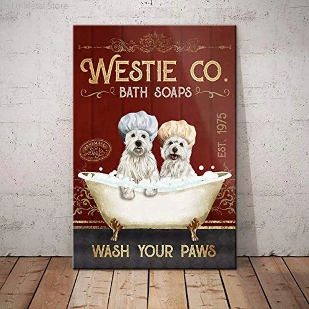 

Металлический жестяной знак Westie для ванной комнаты, мыло для мытья ваших лап, металлический жестяной знак для ванной, металлический жестяно...