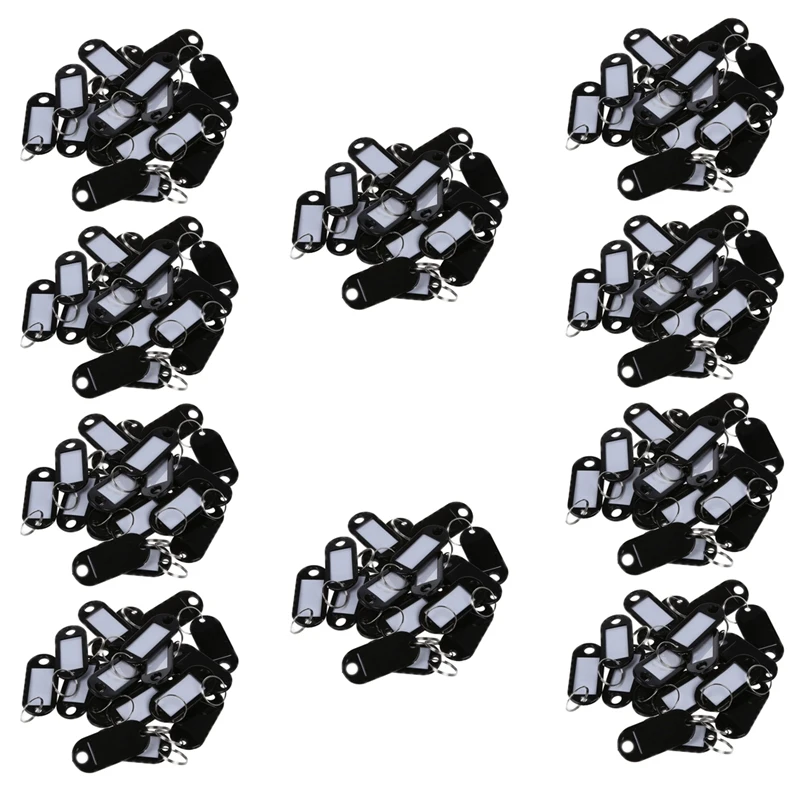 

200 Pcs Key ID Label Tags Split Ring Keyring Keychain Black