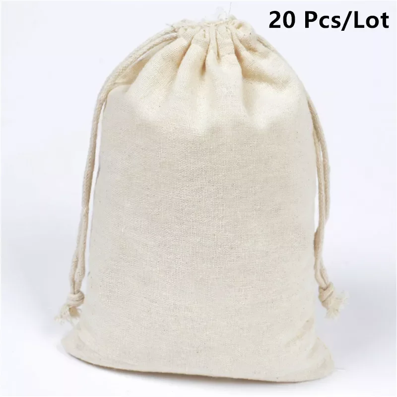 

20 Pcs/Lot Stroage Cotton Bags with Drawstring Christmas Gift Package Pouches Home Oragnize Various Size Grocery Sacks