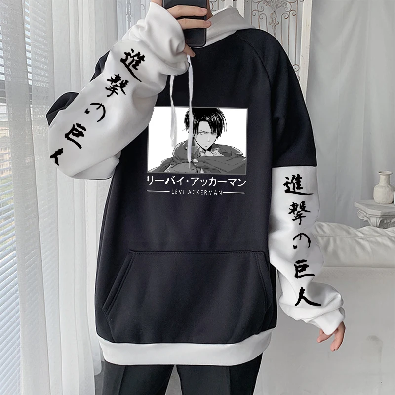 

Cool Men Rivaille Ackerman Attack On Titan Japan Anime Hoodies Harajuku Manga Fashion Casual Winter Fake Two Pieces Sweatshirt