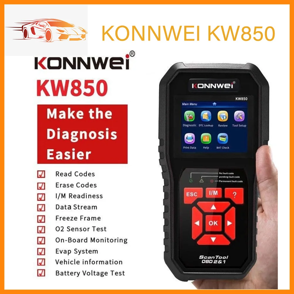 KONNWEI KW850 OBD2 Car Diagnostic Scanner Tools OBD 2 Auto Check Engine&O2 Sensor Battery Test OBDII Code Reader Free Shipping