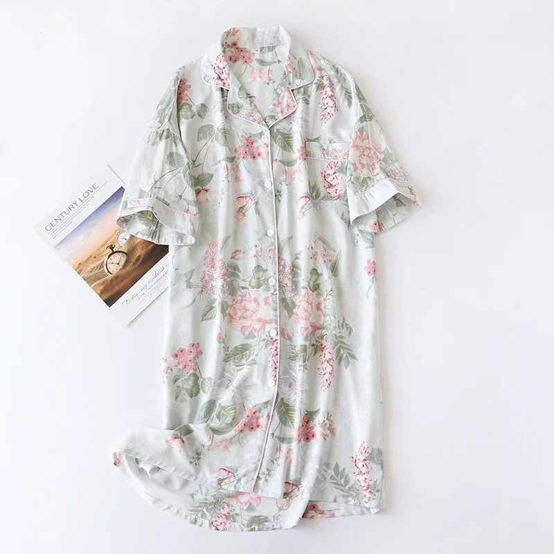 Women's Nightgowns Button Down Sleepshirts with Pockets Short Sleeve Nightshirt Boyfriend V-Neck Sleepwear Soft Sexy Pajama Top