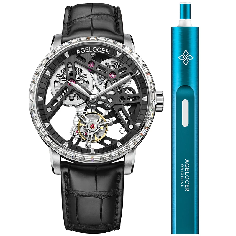 AGELOCER мужские механические кожаные часы Reloj