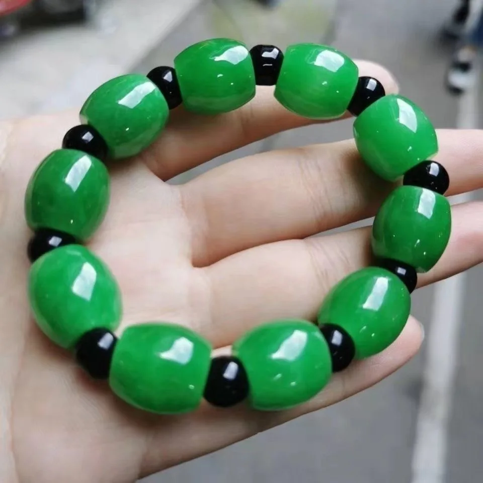 

Натуральный браслет из Мьянмы из нефрита для мужчин и женщин, Изящные Ювелирные изделия из натурального зеленого нефрита, эластичные браслеты из бисера, модные аксессуары