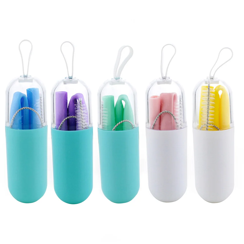 

Straws Silicone Reusable Drinking Straw Collapsible Folding Rubber Casebulk Party Soft Smoothie Foldable Cocktail Portable