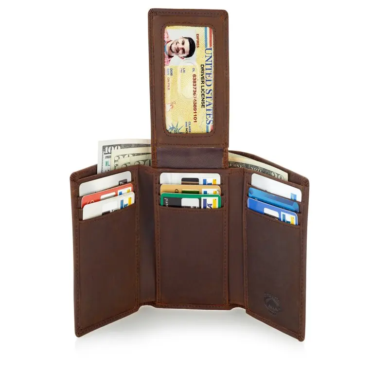 

Trifold Wallet for Men with ID Holder and RFID Blocking (Brown)