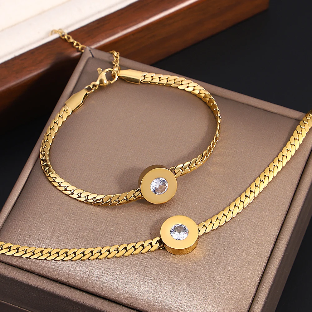 

Greatera Stainless Steel Chain Jewelry Sets Charm Zircon Necklace Bracelet For Women Trendy Jewelry Party Wedding Gifts