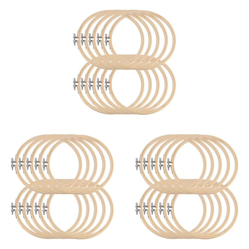 

A50I 30 Pieces 6.7Inch 17Cm Round Wooden Embroidery Hoops Set Bulk Adjustable Bamboo Circle Cross Stitch Hoop Ring