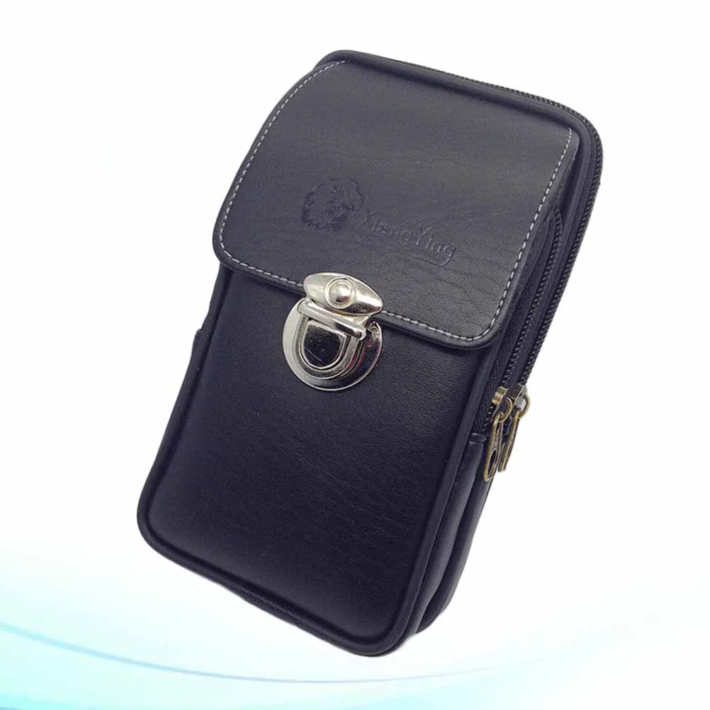 

Waterproof Man PU Black Wallet Case Double Layer Zipper Fanny Pack Vertical Section Men Waist Belt Bag for Phone