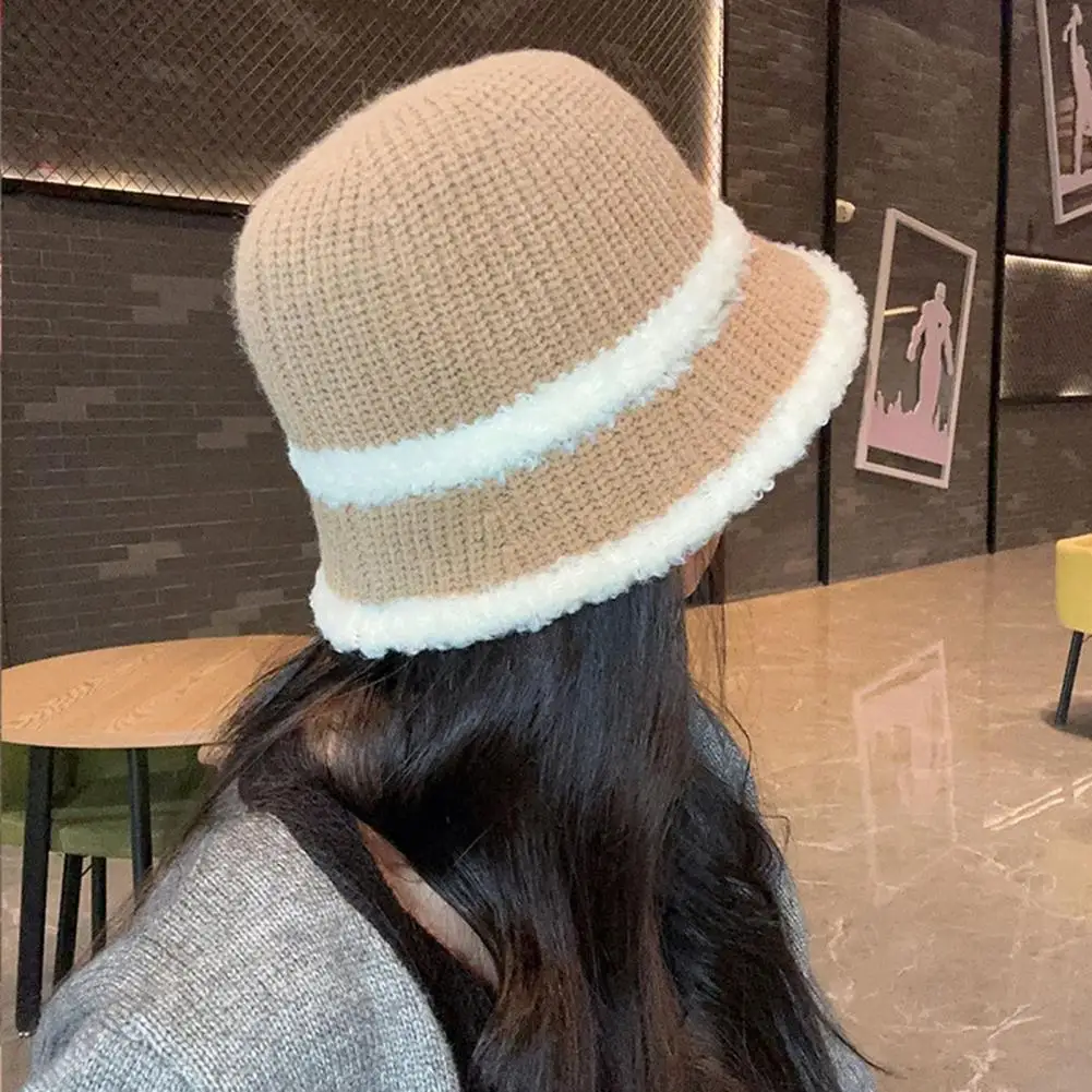 Winter Hat Stylish Women's Windproof Bucket Hat Foldable Warm Colorful Knitted Fisherman Hat For Outdoor