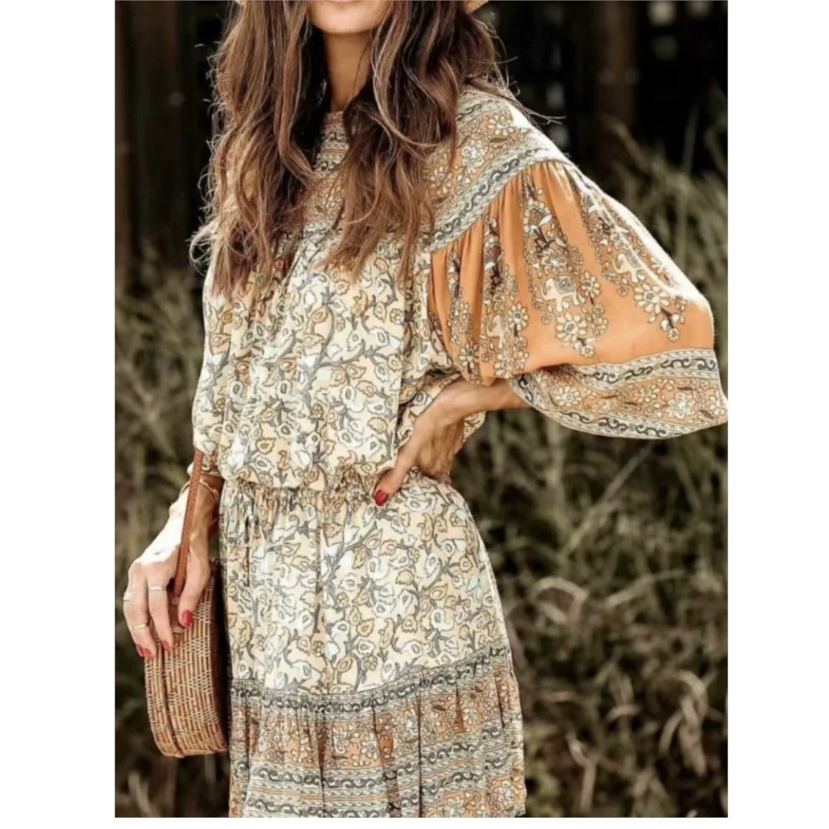 

Блузка женская хлопковая с длинным рукавом, топ с желтым цветочным принтом, свободная Вязаная пляжная рубашка в стиле бохо, вискоза