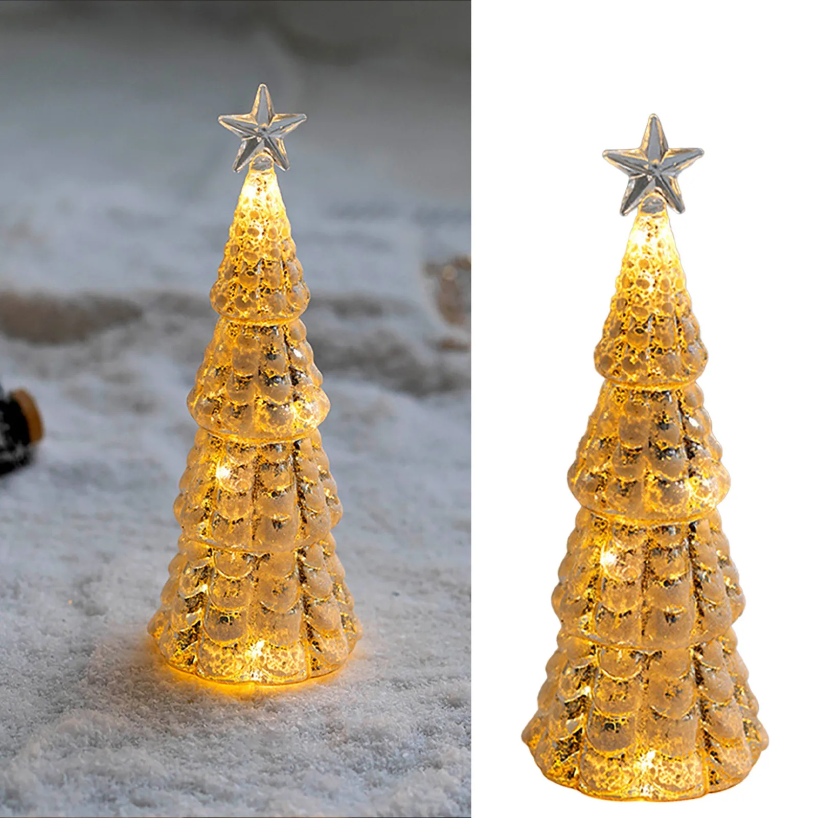 

Рождественские украшения, декоративная стеклянная Рождественская елка, домашние настольные украшения, светящиеся ночные светильники, Рож...