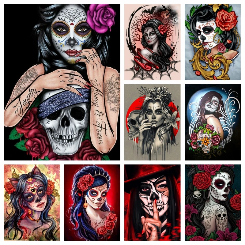 

Katrina Make Up Sugar Skull Girl Diamond Painting Cross Stitch Day Of The Dead Art Embroidery Handmade Gift Kits Home Decor