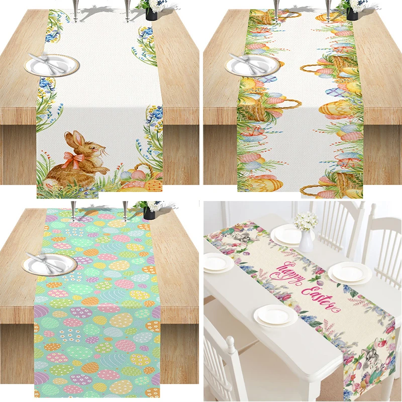

1pc Easter Eggs Bunny Printed Table Runner Tablecloth Happy Easter Party Decoration for Home Rabbit Table Flag Easter Table Deco