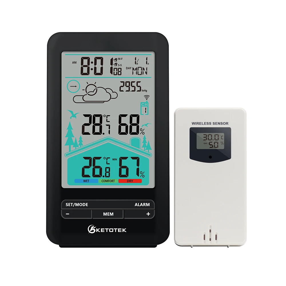 

KETOTEK E0161 Forecast Weather Station Clocks Wireless Outdoor Indoor Thermometer Hygrometer Home Temperature Humidity Meter