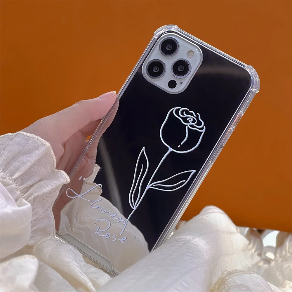 

Ins Simple Makeup Mirror Rose Phone Case for IPhone 13 Pro Max 12 Pro Max 11 Pro Max X XR XS Max Cover