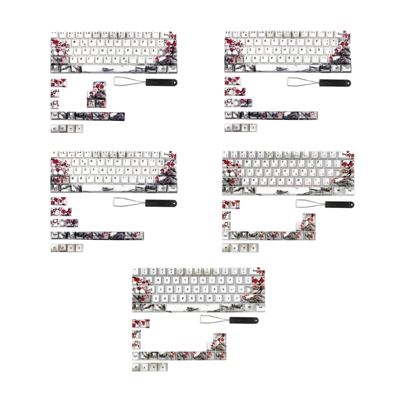 

German French Spain ANSI DyeSub Keycaps Plum Blossom 80Keys CherryProfile Keycap For QWERTZ AZERTY 61 64 67 68 Keyboard