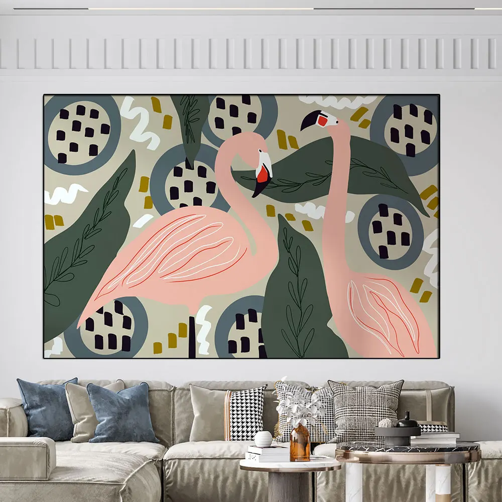 

Pink Flamingo Print Poster Zoology Retro Home Room Bar Cafe Decoration Hanging Painting Art Wall Animals Painting Frameless