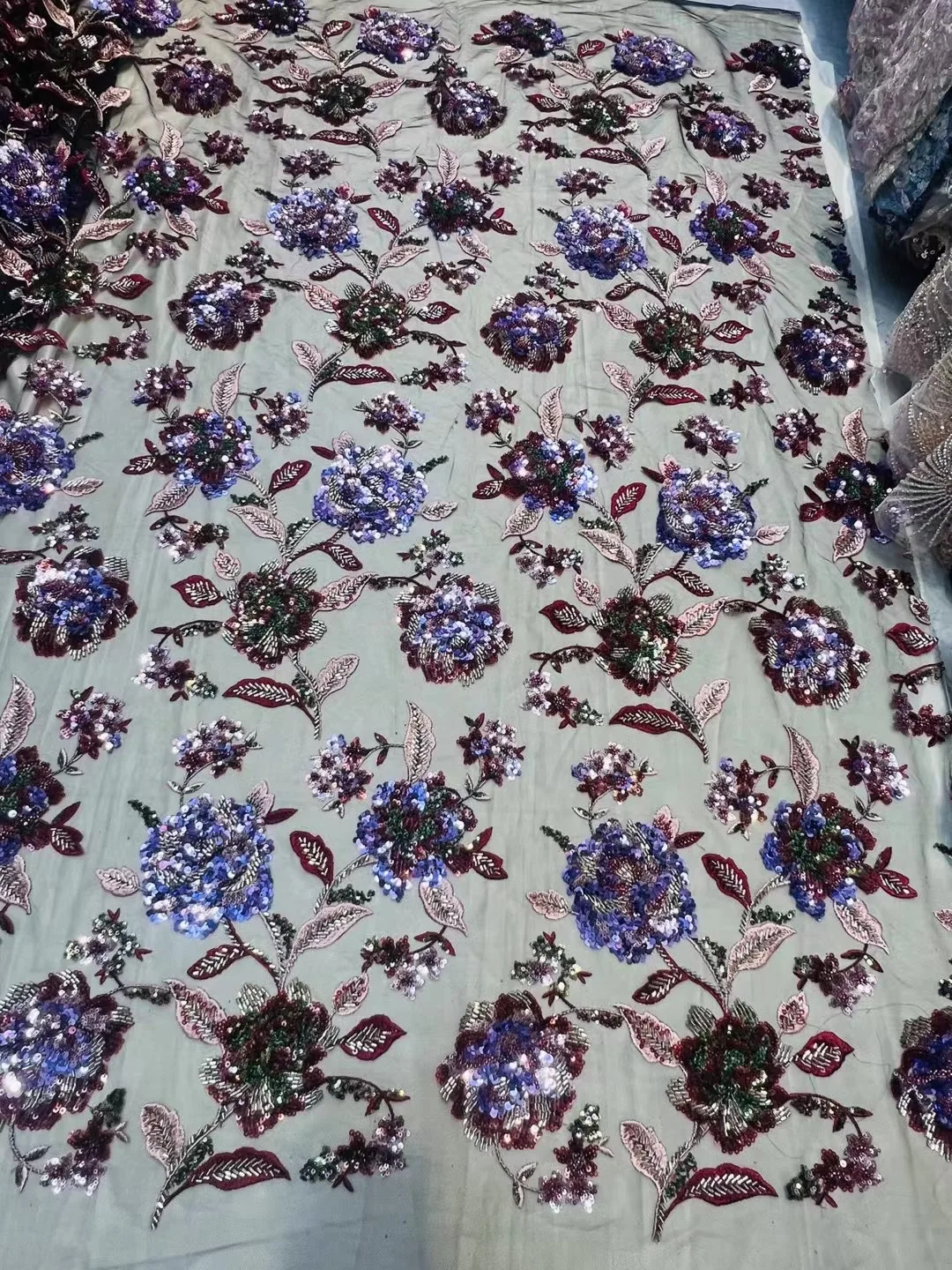 Высококачественная роскошная французская сетчатая кружевная ткань с бисером