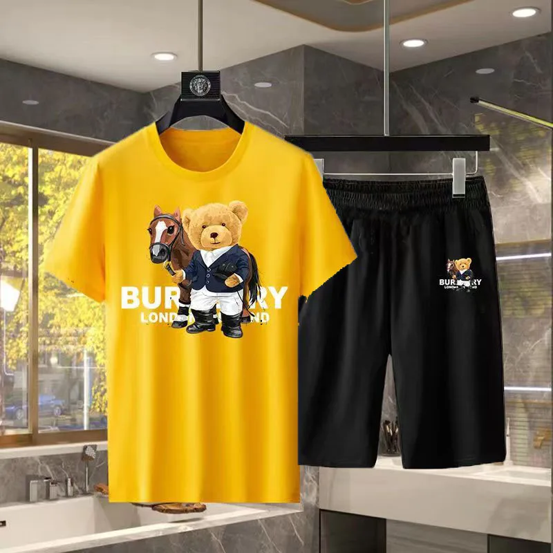 2023 Summer Men Sports Suit Run Fitness Short Sleeved Thin Breathable T-shirt Tops Shorts Two Piece Set Youth Fashion Sportswear