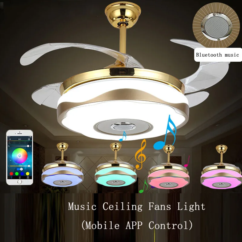 

Bluetooth led double ring lamp ceiling fan remote control music lamp for free delivery in children's room and Restaurant