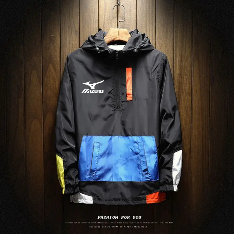 

Mizuno 2023 Men Autumn Outdoor Hooded Jacket Windbreaker Hoodie Men Large Size Bomber Zipper Jacket Brand Clothing Pullover