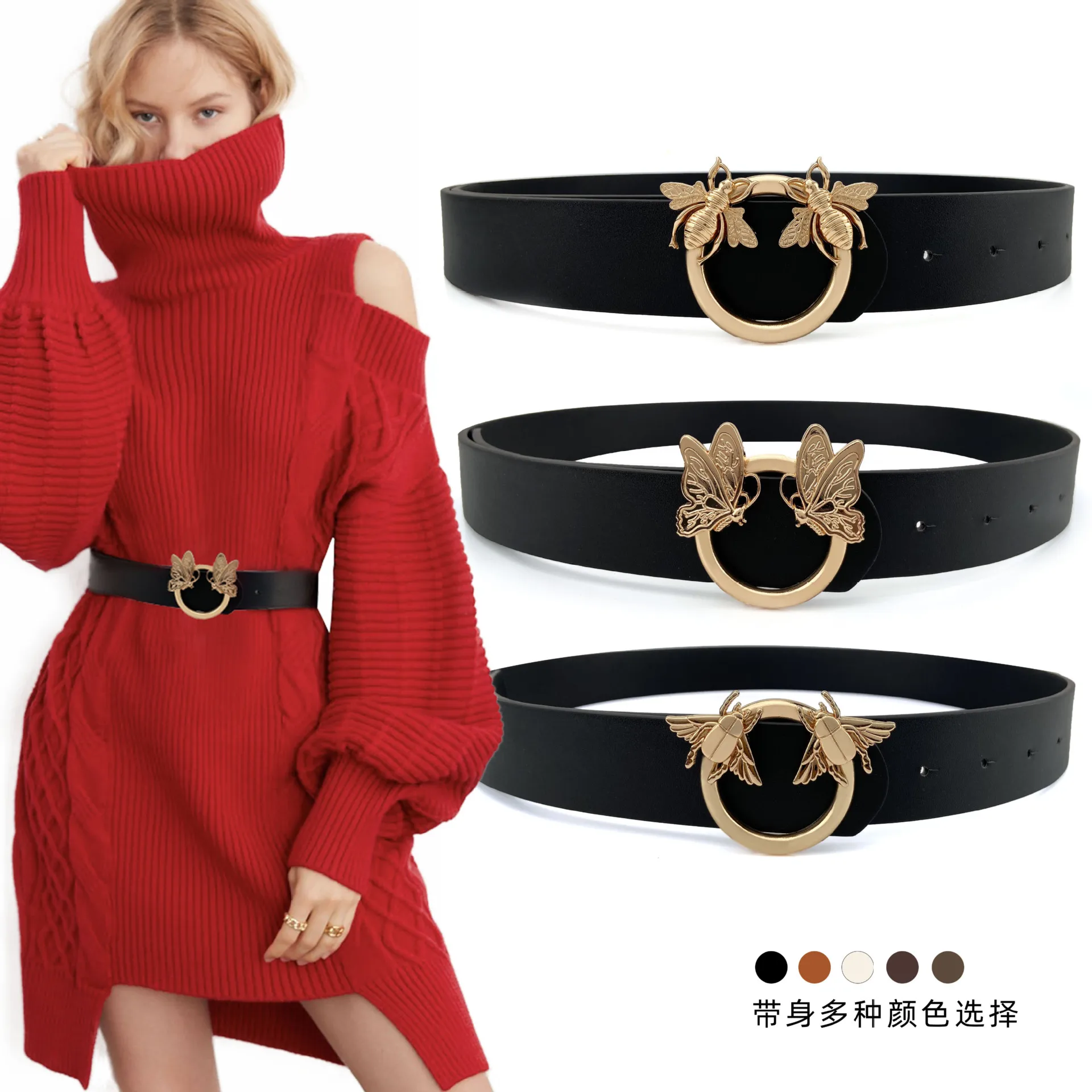 High Quality Waistband Ladies Wide Belt Jeans Dress Coat Casual Insect Bee Butterfly Pin Buckle Elastic Waist Belts for Women