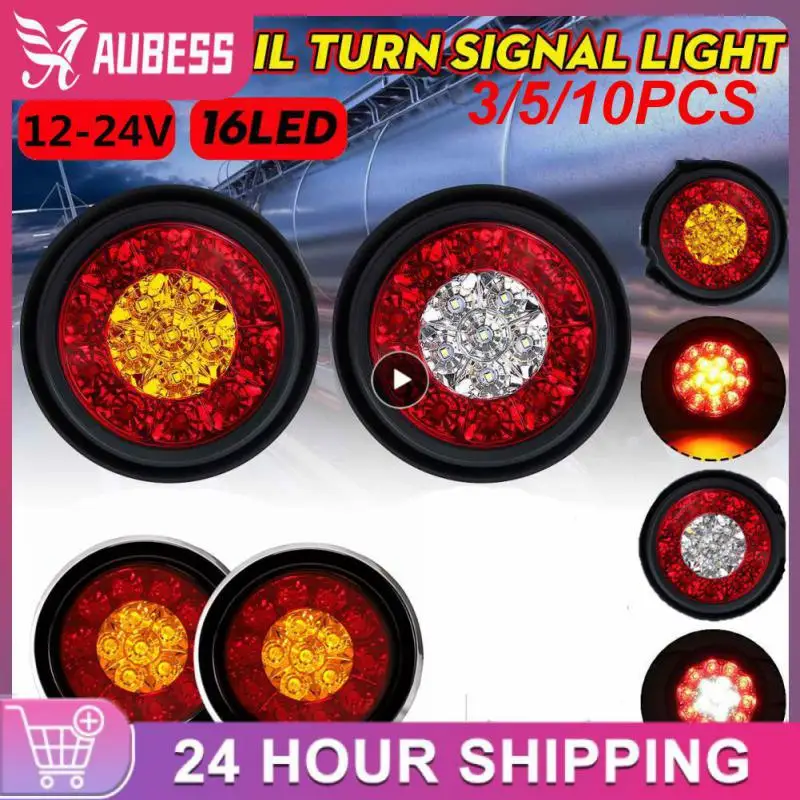 

3/5/10PCS 16led Universal Car Round Led Taillights Waterproof Dual Color Stop Brake Running Light Multifunctional
