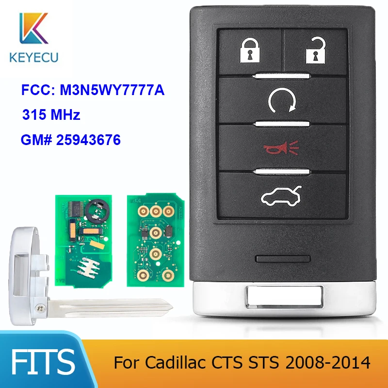 

KEYECU for Cadillac CTS STS 2008-2014 FCC: M3N5WY7777A Smart Remote Key Fob 315MHz 5 Button 315MHz OEM/Aftermarket