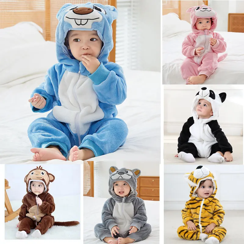 

Cute Cartoon Baby Rompers Monkey Lion Panda Pajamas Kigurumi Onesies Kids Flannel Newborn Boy Girl Animal Costumes Baby Jumpsuit