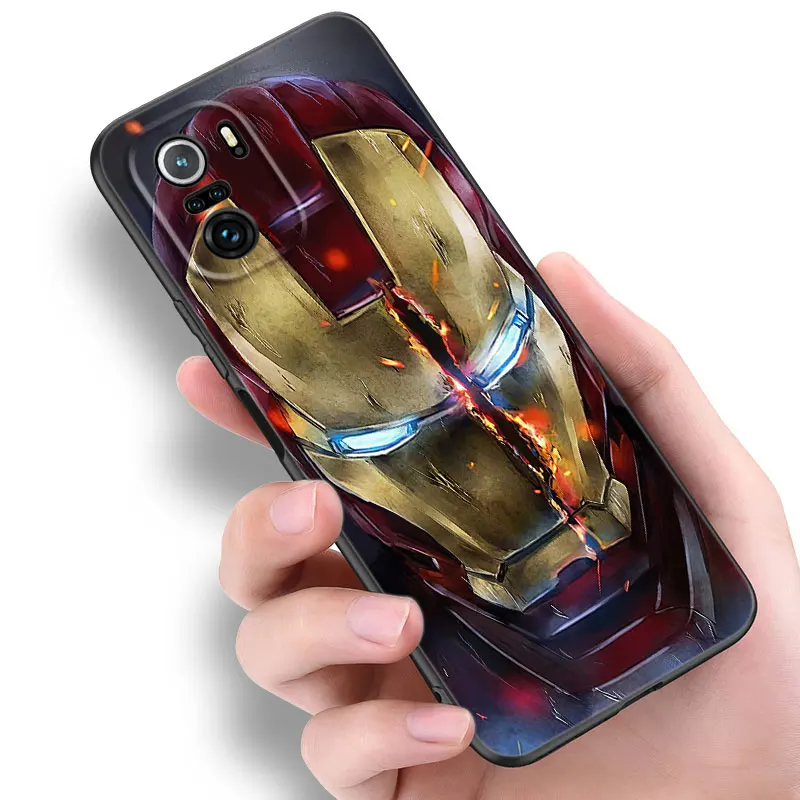 Marvel iron Hero Black Silicone Phone Case For Xiaomi POCO X3 X4 NFC F4 GT F5 F6 M4 M6 X5 X6 NEO Pro 5G M5