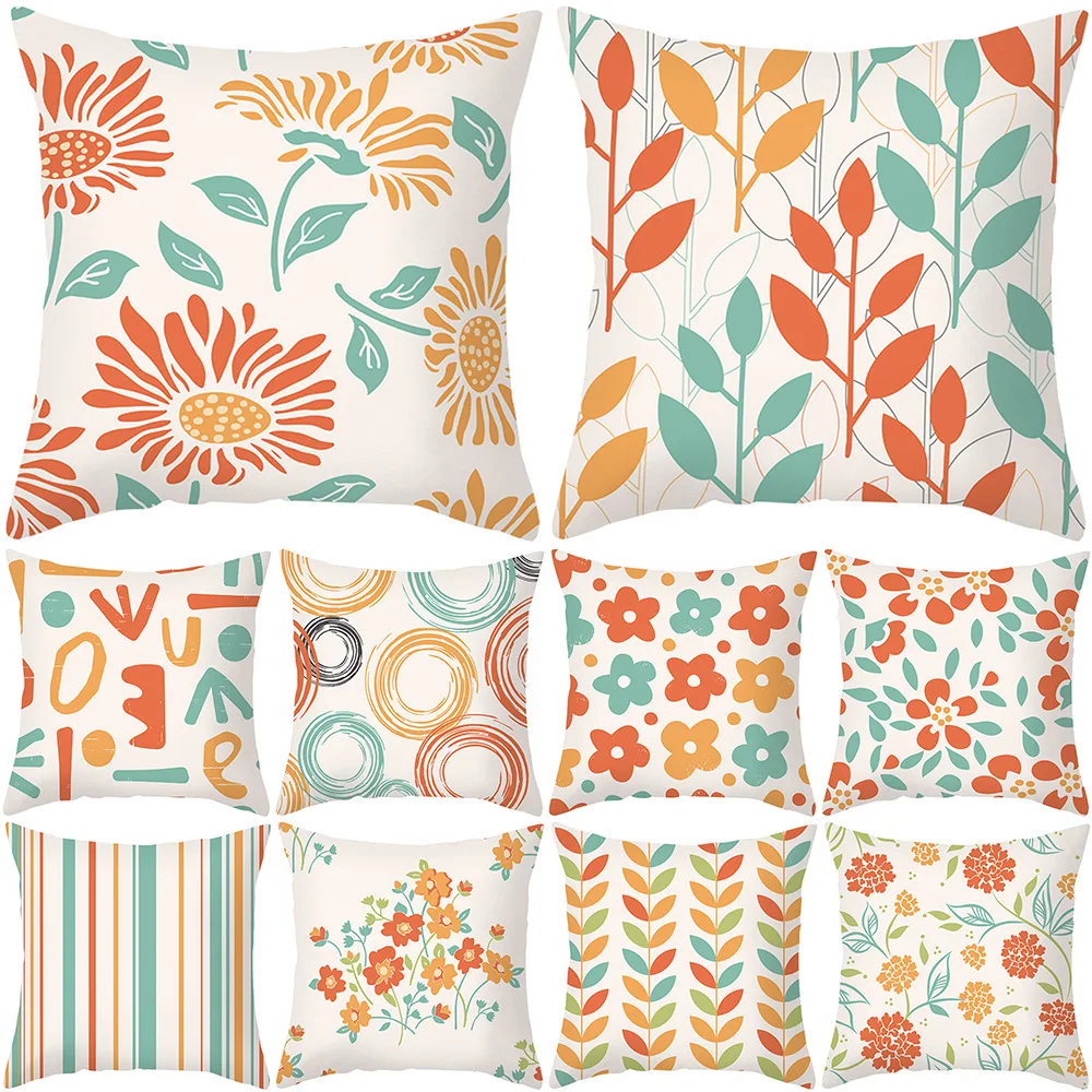 

Nordic Modern Flower Pillowcase 45x45 Orange Plant Sofa Cushions Comfortable Pillow Office Cushion Cover Living Room Home Decor