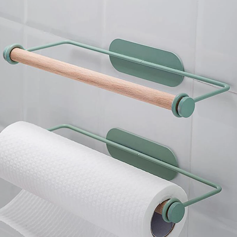 

Kitchen Paper Towel Rack Wrought Iron Wall-Mounted Oil-Absorbing Paper Cling Film Free Perforated Rag Roll Paper Storage Rack