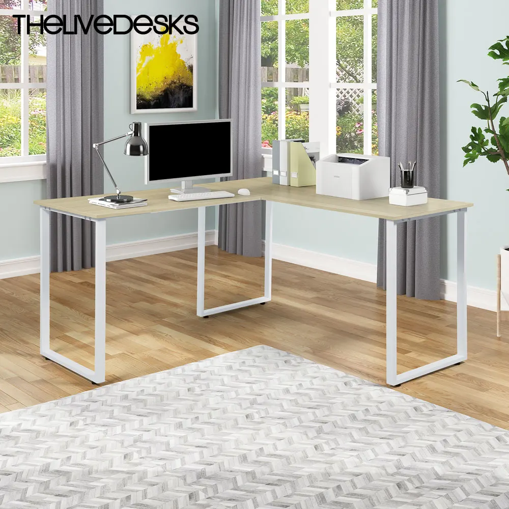 

Thelivedesks 59x55 ''l-образный офисный стол сверхмощная стальная основа Цвет Дуб столешница домашняя рабочая станция компьютерный стол