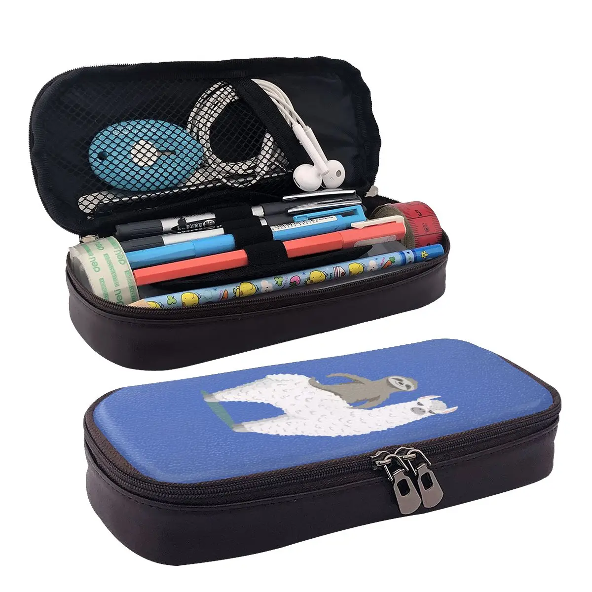 

Sloth Riding Llama Leather Pencil Case Zipper Pencil Box Stationery Pen Pouch for Boys Girls School Students Work Office