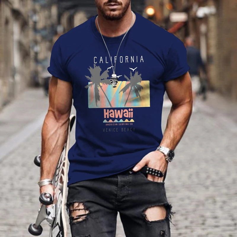 

2022 New California T-Shirt Hawaii Famous Travel Coconut 3D Printing Short Sleeve Outdoor Retro Logo Beach Top