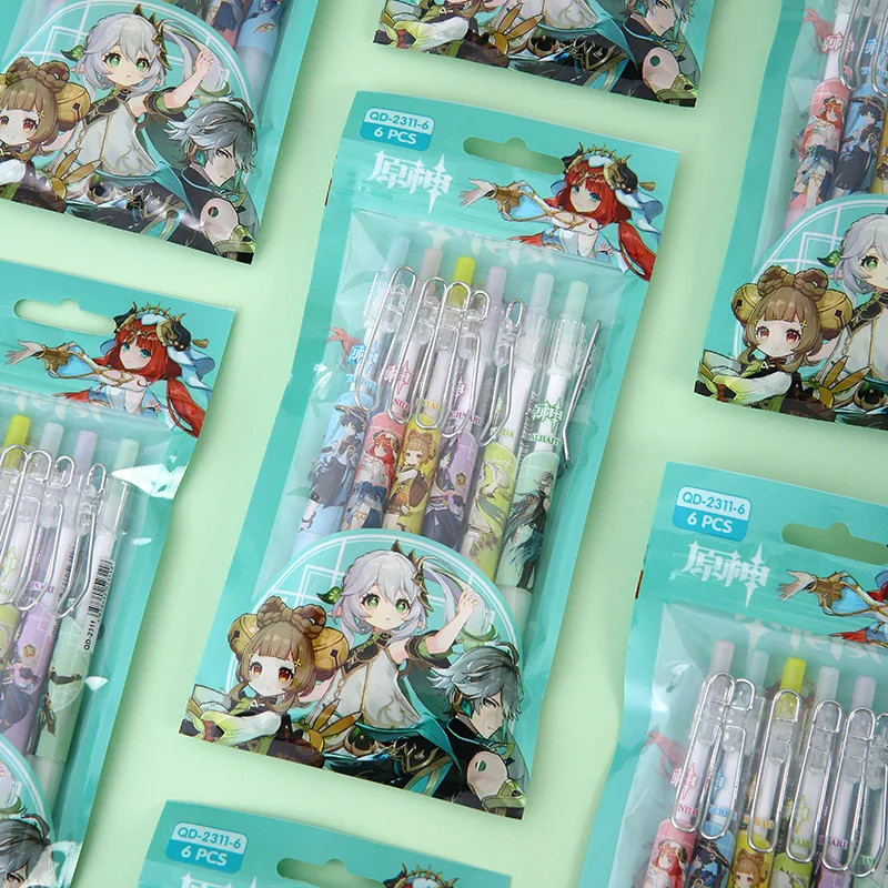 Гелевые ручки Genshin Impact Beelzebul Hu Tao Zhong Li Klee Yae Miko Paimon Game Kawaii школьные принадлежности 6