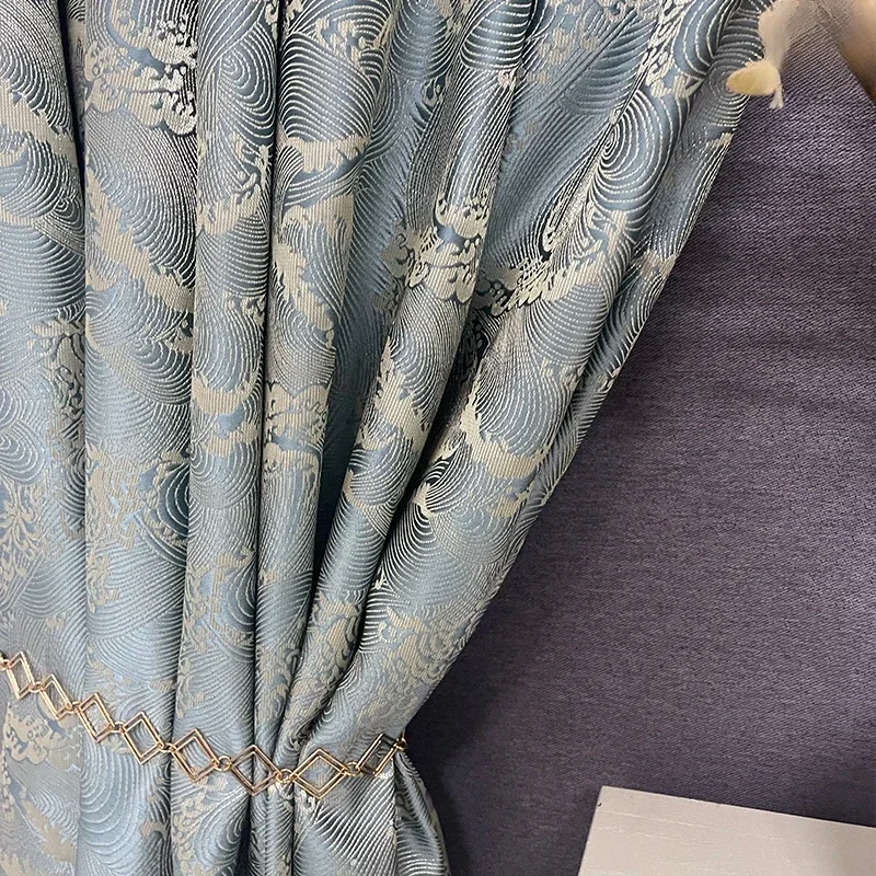 Классические новые китайские жаккардовые высокоточные шторы с морским узором